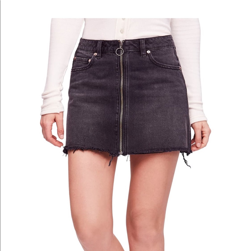 Free People Zip Up Denim Mini Skirt